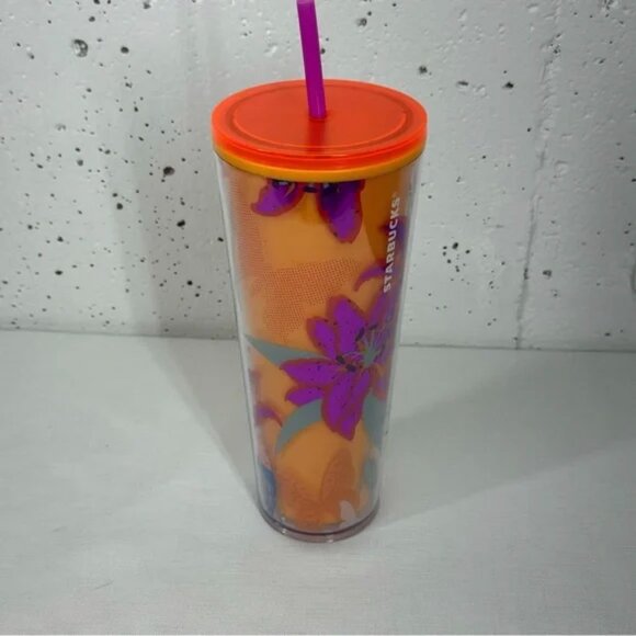 Starbucks Pink and Orange Spring Floral Hop 24oz Tumbler - Picture 3 of 7
